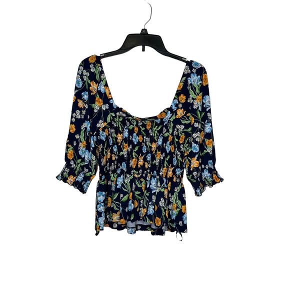 Draper James Women's Top Poplin Cropped Smocked Floral Stretch Square Neck Small - Picture 10 of 10